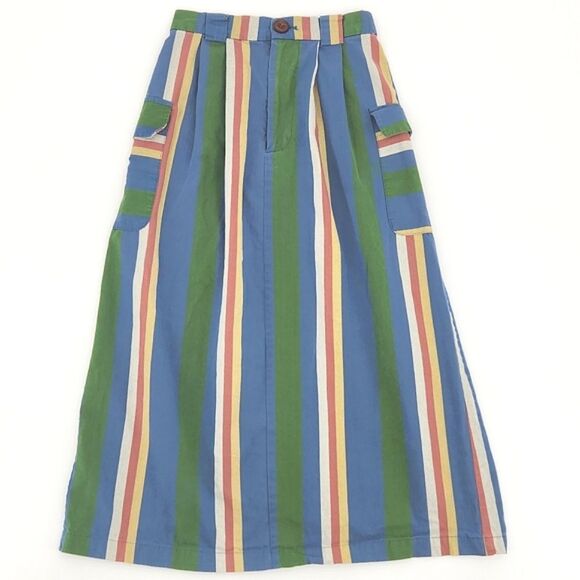 Midi Cargo Skirt Womens Small Multicolor Stripes Elastic Waist Kidcore Retro 90s - Picture 1 of 9